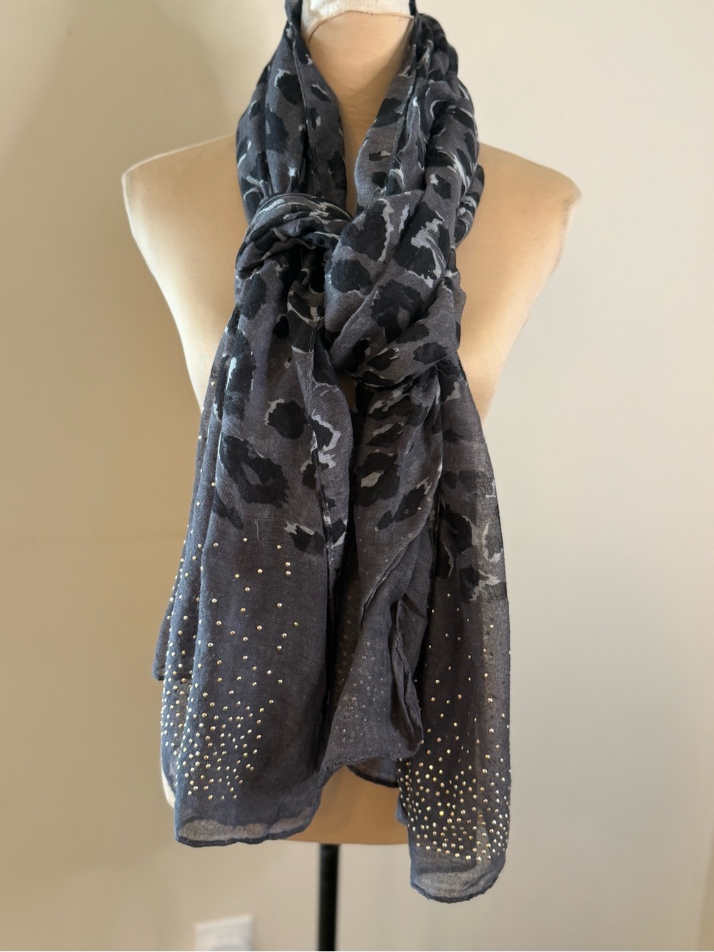 Leopard print silver bead embellished hombre semi sheer versatile scarf wrap
